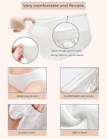 Disposable Underwear for Women 100% Cotton 5 Packs Panties White High Cut Briefs Travel/Emergency/Hospital Stays(XL) in Saudi Arabia