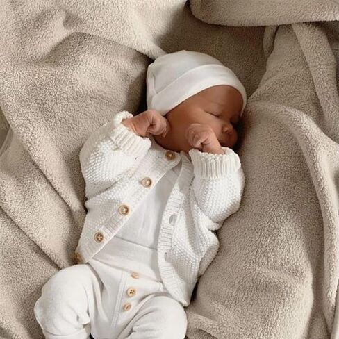 DRESHOW BQUBO Newborn Hospital Hat and Mittens Infant Baby Beanie Soft Cotton Cute Knot Nursery Cap for 0-3 Months Girls Boys in Kuwait
