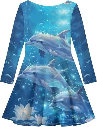 Fisoutleap Dress for Girls 3-16 Classic Round Neck Blue Pleat Dresses for Little Girls Playwear in Saudi Arabia