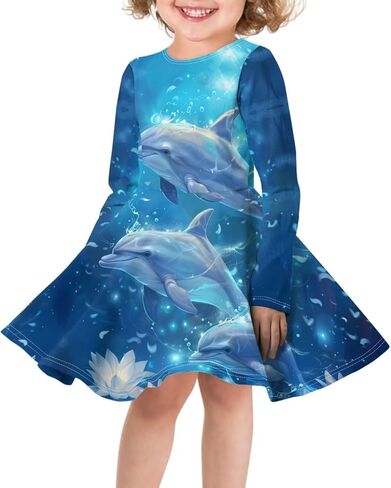 Fisoutleap Dress for Girls 3-16 Classic Round Neck Blue Pleat Dresses for Little Girls Playwear in Saudi Arabia