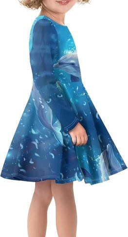 Fisoutleap Dress for Girls 3-16 Classic Round Neck Blue Pleat Dresses for Little Girls Playwear in Saudi Arabia
