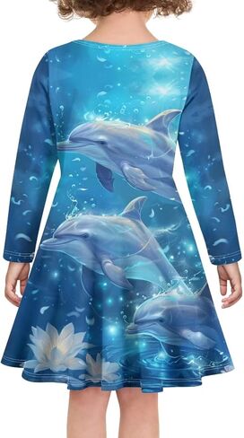 Fisoutleap Dress for Girls 3-16 Classic Round Neck Blue Pleat Dresses for Little Girls Playwear in Saudi Arabia