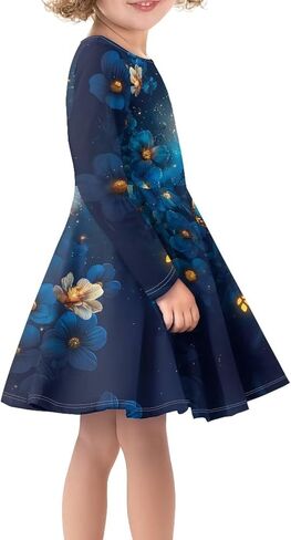Fisoutleap Dress for Girls 3-16 Classic Round Neck Blue Pleat Dresses for Little Girls Playwear in Saudi Arabia