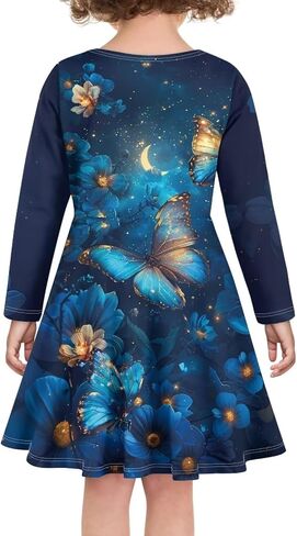 Fisoutleap Dress for Girls 3-16 Classic Round Neck Blue Pleat Dresses for Little Girls Playwear in Saudi Arabia