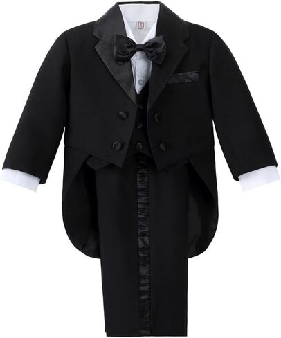 Dressy Daisy Baby Boy Tuxedo 5 Pieces Set Formal Dress Suit Gentleman Tux Wedding Outfit Black White Ivory in Saudi Arabia
