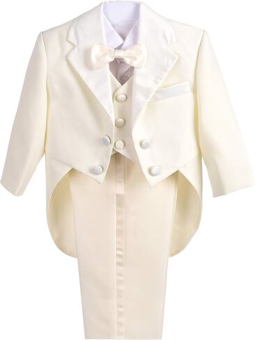 Dressy Daisy Baby Boy Tuxedo 5 Pieces Set Formal Dress Suit Gentleman Tux Wedding Outfit Black White Ivory in Saudi Arabia