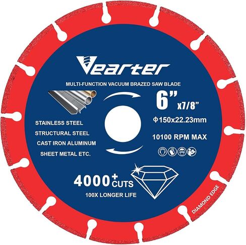 6 Inch Cut Off Wheel, Diamond Cutting Wheel for Angle Grinder Die Grinder, Cutting Disc with 4000+ Cuts on Metal, Stainless Steel, Cast Iron, Aluminum, Brass (6'' X 7/8'') in Kuwait