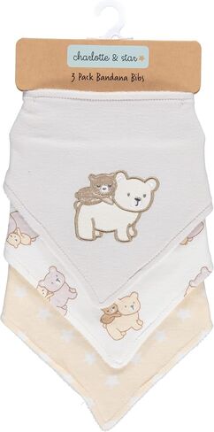 Cudlie Little Beginnings 3-Pack Bandana Set for Babies, Nursery Bibs for Drooling and Teething, Burp Cloth for Infants, Teddy in Kuwait