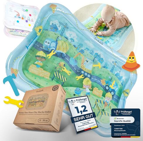Tummy Time Water Mat XXL for Babies by Freudeskind, Premium Montessori Inflatable Water Play Mat Infants and Toddlers 3-36 m, Educational Toy Developed with German Educators in Saudi Arabia