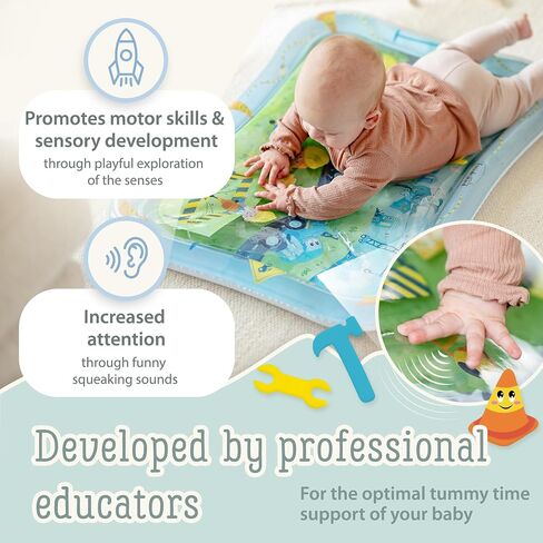 Tummy Time Water Mat XXL for Babies by Freudeskind, Premium Montessori Inflatable Water Play Mat Infants and Toddlers 3-36 m, Educational Toy Developed with German Educators in Saudi Arabia