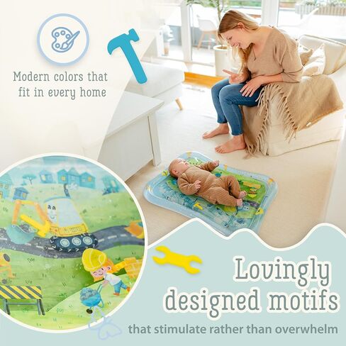 Tummy Time Water Mat XXL for Babies by Freudeskind, Premium Montessori Inflatable Water Play Mat Infants and Toddlers 3-36 m, Educational Toy Developed with German Educators in Saudi Arabia