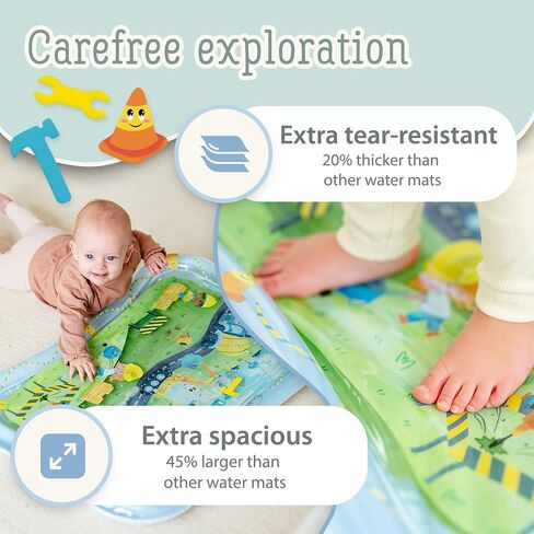 Tummy Time Water Mat XXL for Babies by Freudeskind, Premium Montessori Inflatable Water Play Mat Infants and Toddlers 3-36 m, Educational Toy Developed with German Educators in Saudi Arabia