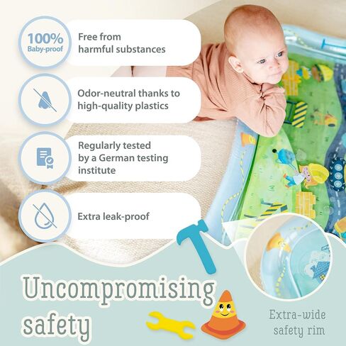 Tummy Time Water Mat XXL for Babies by Freudeskind, Premium Montessori Inflatable Water Play Mat Infants and Toddlers 3-36 m, Educational Toy Developed with German Educators in Saudi Arabia