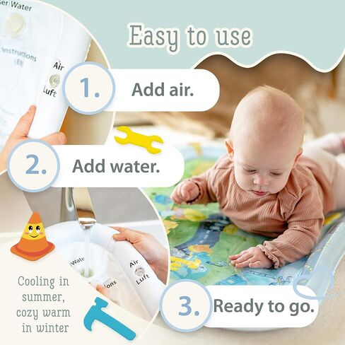 Tummy Time Water Mat XXL for Babies by Freudeskind, Premium Montessori Inflatable Water Play Mat Infants and Toddlers 3-36 m, Educational Toy Developed with German Educators in Saudi Arabia