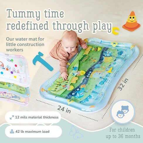 Tummy Time Water Mat XXL for Babies by Freudeskind, Premium Montessori Inflatable Water Play Mat Infants and Toddlers 3-36 m, Educational Toy Developed with German Educators in Saudi Arabia
