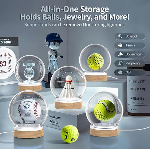 حافظة عرض البيسبول مع إضاءة LED ملونة، حافظة بيسبول بتصميم زجاجي 360 درجة، حامل بيسبول للحماية من الأشعة فوق البنفسجية مع كرة وحزام حامل البيسبول، مثالية لكرات الجولف والتنس والمجوهرات والتماثيل in Saudi Arabia