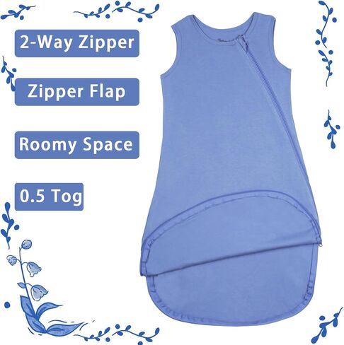 Rayon from Bamboo Sleep Sack Baby Wearable Blanket 0.5 Tog Soft Kids Sleeping Bag Toddler Sleeveless 0-6 Months Infant Newborn Swaddle Blanket 2-Way Zipper Unisex Boys Girls Sleepsack Blue in Saudi Arabia