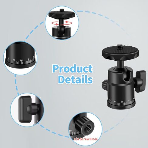 HEMMOTOP Tripod Ball Head H28 Black,Ball Head Mount Loading 6.6Lbs,Panorami Tripod Heads for Gopro Cam Camcorder Smartphone Light Microphone DSLR Camera Photography in Saudi Arabia