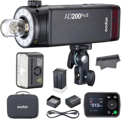 Godox AD200 Pro II AD200Pro II Pocket Flash Strobe, Upgraded Flash Heads, Bicolor Modeling LED Light, 500 Full Power Flashes, 2.4G HSS TTL Speedlight for Sony Canon Nikon Fujifilm Panasonic Cameras in Saudi Arabia