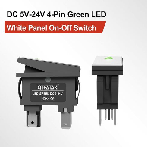 QTEATAK KCD3 DPST مفتاح الروك للقارب، أحمر LED أسود لوحة معدنية مفتاح تبديل الروك للقارب، تشغيل/إيقاف 4-Pin 2-Position Snap DC 5V-24V Ith:16A، 2Pack (فقط لـ DC5-24V) in Saudi Arabia