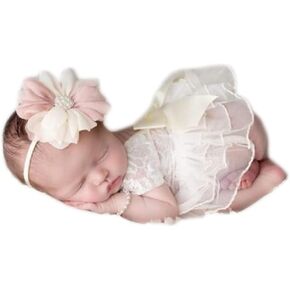 Fashion Cute Newborn Baby Girls Photography Props Headdress Lace Outfits Photo Shoot Props Outfits