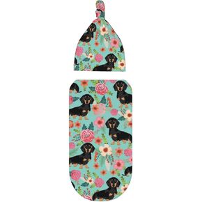 Dog Dachshund Baby Stuff Newborn Swaddle Blanket Sleep Sack Baby Wrap Baby Blanket Soft Stretchy Sack with Beanie Hat Sets for Infant Boy Girl