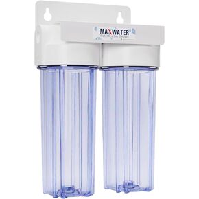 Max Water 2 Stage (Sediment, Odor & Improving Taste) Whole House 10 inch, Standard Water Filtration System - Clear Housing - Sediment + Carbon Block Filter - ¾ Inlet/Outlet