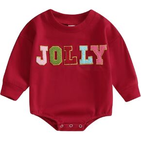 Newborn Baby Girl Boy Christmas Outfit Crewneck Sweatshirt Romper Oversized Long Sleeve Bubble Romper Bodysuit