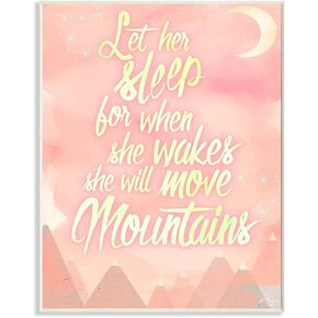 Stupell Home Décor Let Her Sleep Pink Water Color Mountains Wall Plaque Art, 10 x 0.5 x 15, Proudly Made in USA