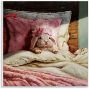 Stupell Industries Bunny Rabbit Resting in Bed Off-White Pink, Designed by Lucia Heffernan Wall Plaque, 12x12