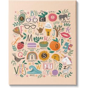 Stupell Industries Whimsical Kid's Alphabet Playful ABC Illustrations Everyday Items, Design by Loni Harris Canvas Wall Art, 16 x 20, Orange
