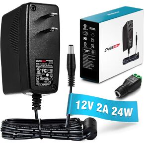 Chanzon 12V 2A UL Listed 24W AC DC Switching Power Supply Adapter (Input 100-240V, Output 12 Volt 2 Amp 24 Watt 6Ft Cord) Wall Wart Transformer Charger for DC12V CCTV Camera LED Strip Light (5-Pack)