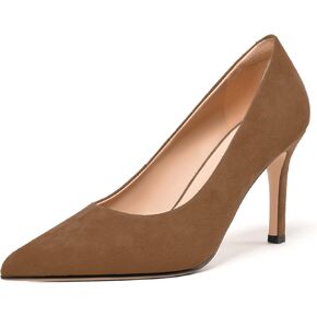 FEMSTEP Womens Pointed Toe Suede Leather Sexy Wedding Slip On Stiletto High Heel Pumps Shoes 3.3 Inch