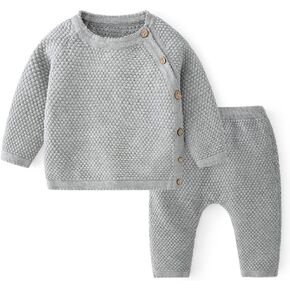 100% Cotton Knit Infant Baby Sweater and Pants Set, Unisex Newborn Boys Girls Outfit Long Sleeve Warm Clothes Newborn Gifts