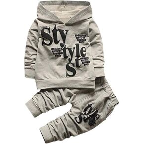 مجموعة ملابس للأولاد من عمر 1 إلى 5 سنوات، سترة بغطاء للرأس مطبوعة بأحرف وأكمام طويلة للأولاد الصغار، سترة بنمط سروال خريف وشتاء in Kuwait