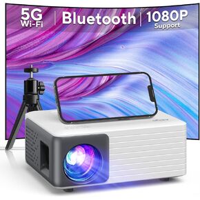 Mini Projector with WiFi and Bluetooth, 1080P Supported Projector with Projector Stand, Portable Movie Projector for Home Theater/Outdoor, Compatible with iOS/Android/Laptop/TV Stick/HDMI/PS5