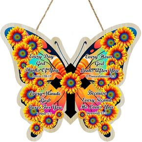 Every Day God Thinks of You Religious Bible Verse Wooden Sign,Scripture Butterfly Hanging Wall Decor,Inspirational Wall Hanging Sign for Christian Home Office Wall Decor