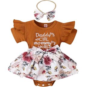 Newborn Baby Girls Daisy Romper Dress Summer Mama Saying Clothes Short Sleeve Jumpsuit Floral Onesie Headband