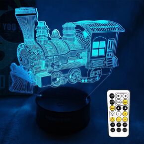 Steam Train Night Light, 3D Illusion Lamp for Kids, Multicolor Changing with Timing Remote Control, Toy Train Birthday Christmas Gifts for Girls Boys, Bedroom Train Theme Decor