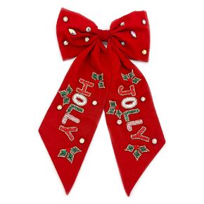Beaded Christmas Hair Bow Clips - Beaded Tree,Nutcracker,Holly Jolly,Santa Baby Ribbon Barrettes with Long Tail Christmas Hair Accessories and Holiday Gifts (Santa baby)