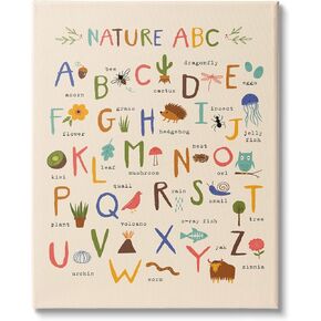 Stupell Industries Children's Nature ABC Diagram Adorable Animal Illustrations Canvas Wall Art, 24 x 30, Beige