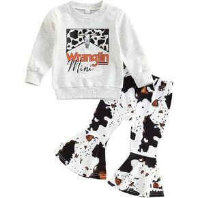 Baby Girl Western Outfit Long Sleeve Letters Print Sweatshirt Flared Pants Set Cowgirls Country Fall Clothes