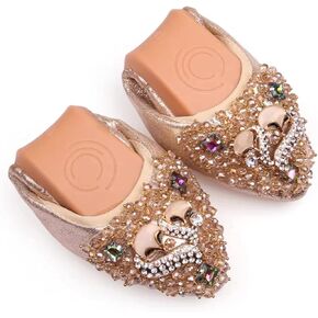 Women's Rhinestone Flats Sequins Wedding Shoes Comfort Pointed Toe Ballet Flat Shoe Low Heel Dress Shoe
