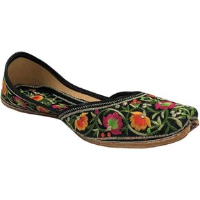 Stop n Style Punjabi Jutti for Womens Jutti Shoes Rajasthani Jutti Indian Jutti Mojari Online (3.5) Black Multi