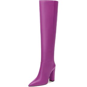 NUMALEO Womens Knee High Boots Pointed Chunky Block High Heel Long Boots Pull-On Fall Thigh High Boots Party Dress Shoes
