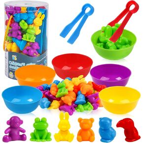 TSYAN 36PCS Counting Animals Matching Games Sensory Toys with Sorting Bowls Preschool Learning Activities Color Classification Montessori Educational Toys Set Gift for Boys Girls Toddlers Toys Age 3+