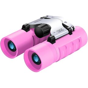 Binoculars for Kids, WRNRN Compact High Resolution Shockproof Binoculars 12X25 Real Optics Small Lightweight Binoculars for Bird Watching Camping Hiking Children Boys Girls 8-12 Best Gift (Pink)