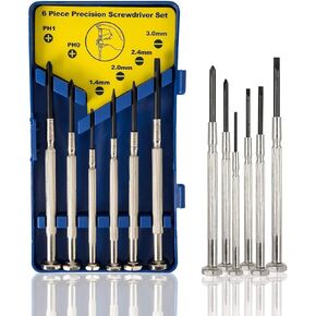 6Pcs Mini Screwdriver Set, Eyeglass Repair Screwdriver, Precision Repair Tool Kit with 6 Different Size Flathead and Philips Screwdrivers, Ideal for Watch, Jewelers