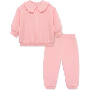 Little Me Simply Essential Solids مزيج القطن العضوي سويت شيرت وسروال من الصوف للفتيات الصغيرات، 12 شهرًا - 4 طفل صغير