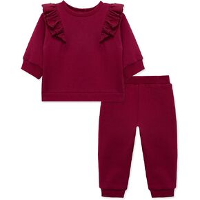 Little Me Simply Essential Solids Organic Cotton Blend Baby Girls' Fleece Sweatshirt and Pant Set, 12 Months - 4 Toddler